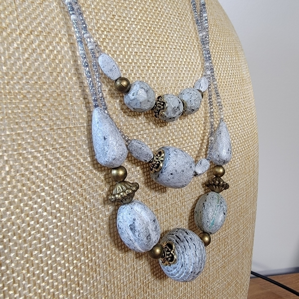 Blue gray multi strand statement necklace